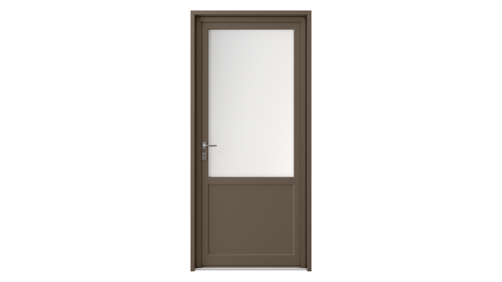 Porte d'entrée parclosé gamme lumière LIPARI Porte d'entrée taupe avec grande partie vitrée prenant plus de la moitié de la porte
